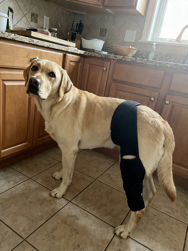 Sarah D.'s dog wearing the HOLT Stride brace